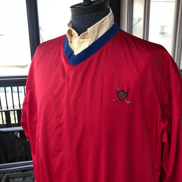 POLO Golf Ralph Lauren Vintage Red V Neck Golf Pull Over Windshirt - Sz LARGE - Picture 14 of 14